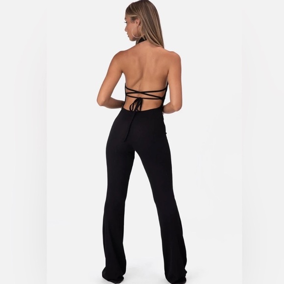 Adika Halter Neck Flared Open Back Jumpsuit - Picture 1 of 6